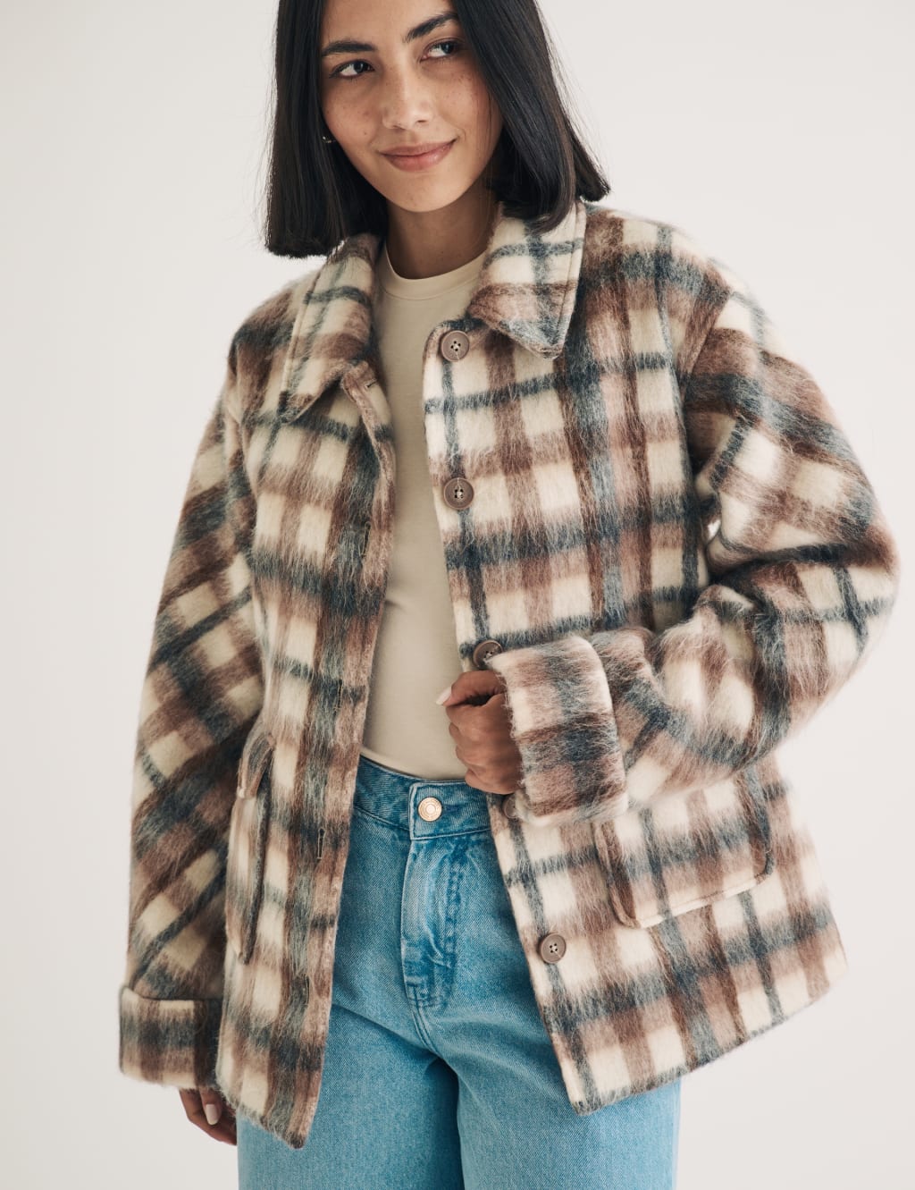 Wool Blend Checked Shacket