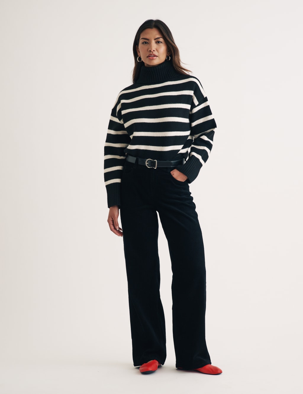 Women's striped polo neck jumper cheap