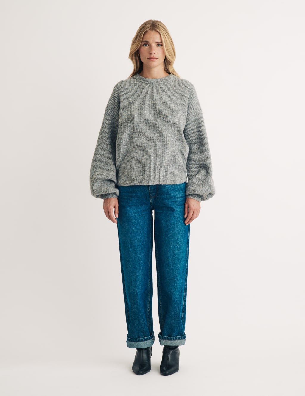 Ribbed balloon sleeve sweater clearance