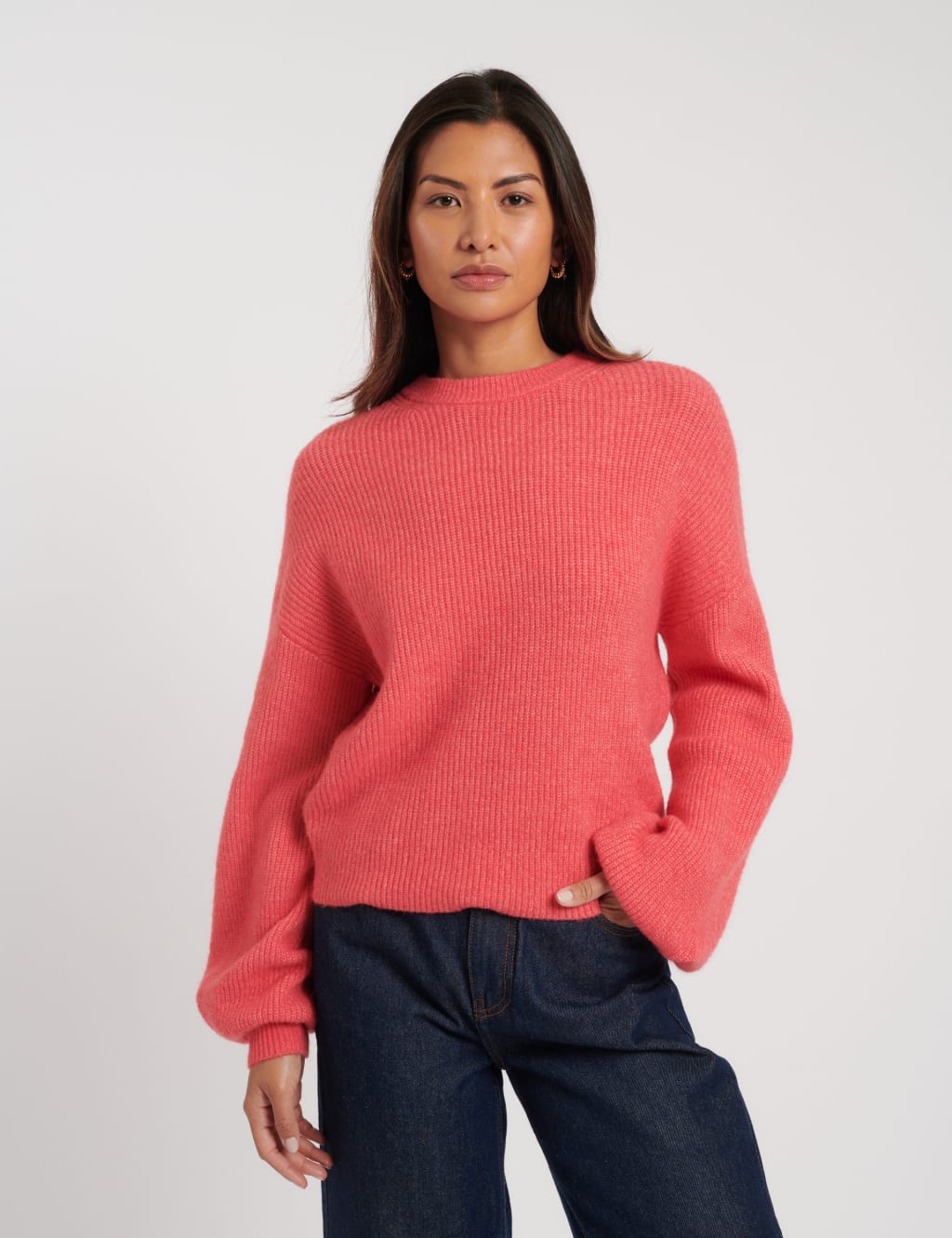 Red puff sleeve sweater top