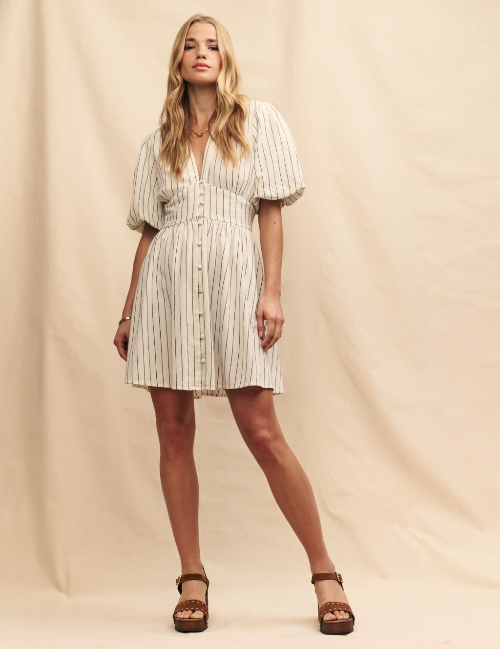 Pure Cotton Striped V Neck Mini Tea Dress