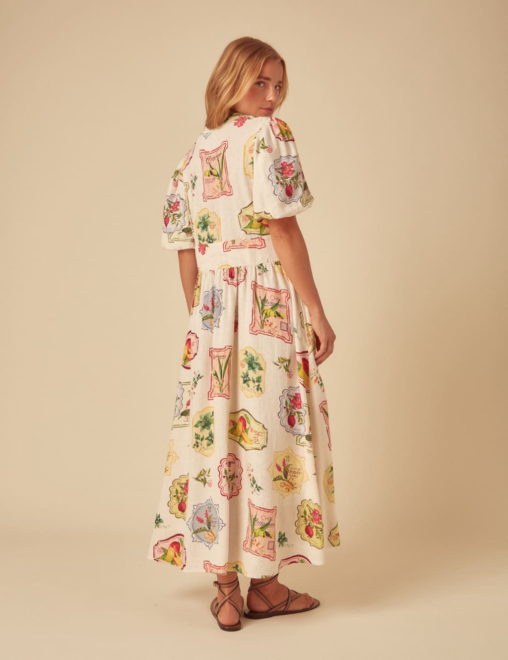 Linen Rich Fruit V-Neck Midaxi Dress 2 of 4