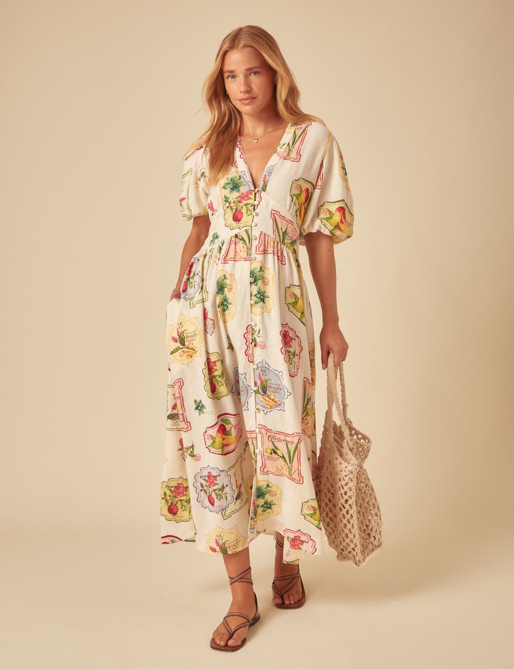 Linen Rich Fruit V-Neck Midaxi Dress 4 of 4