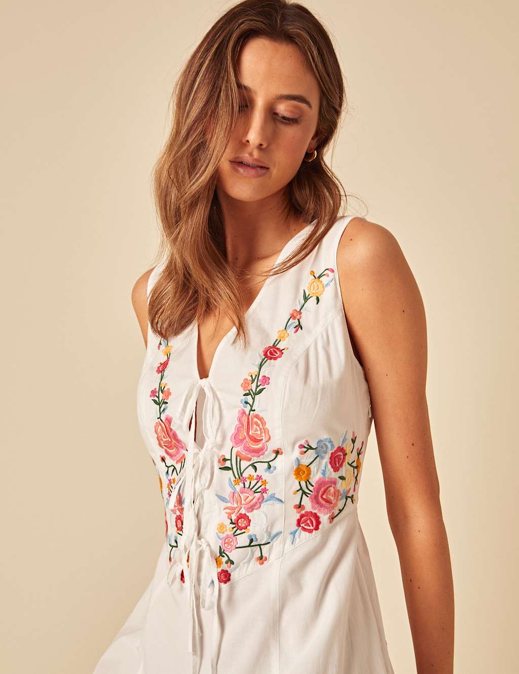 Pure Cotton Embroidered Waisted Midaxi Dress 3 of 4