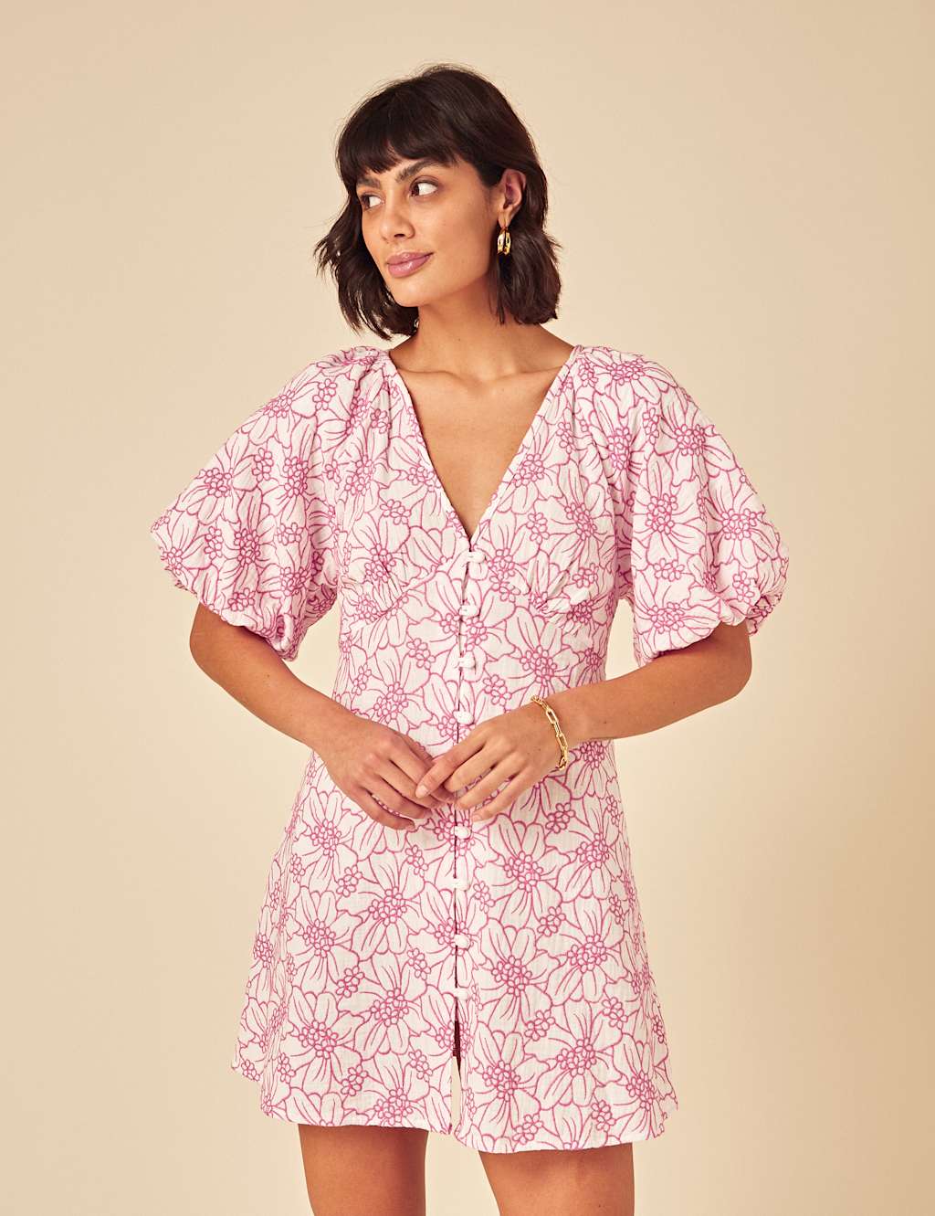 Pure Cotton Embroidered V-Neck Mini Dress 2 of 4