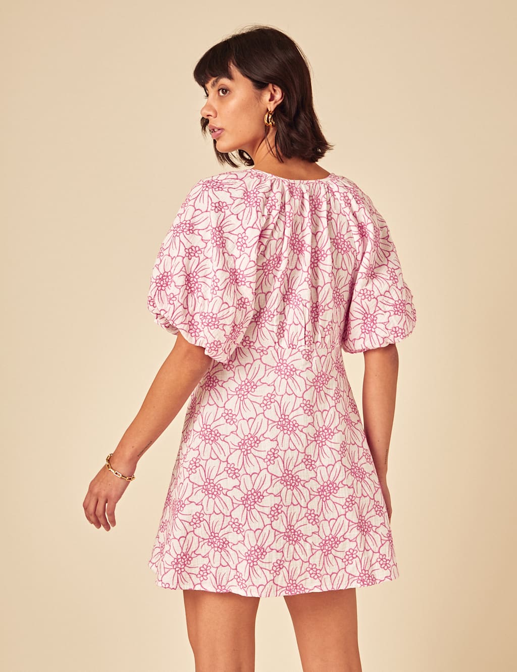 Pure Cotton Embroidered V-Neck Mini Dress 3 of 4