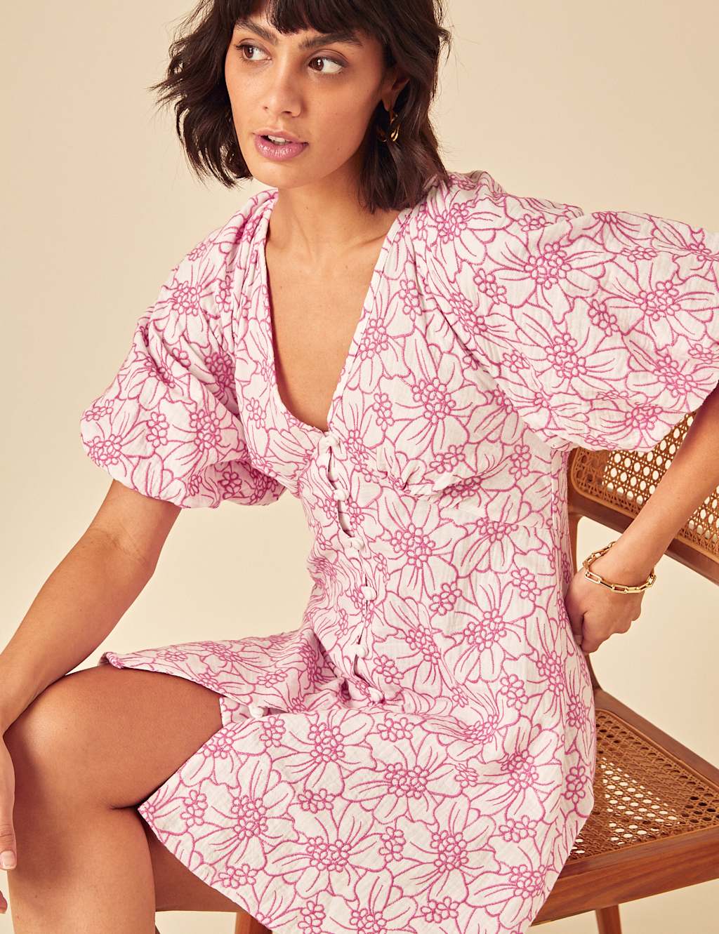 Pure Cotton Embroidered V-Neck Mini Dress 4 of 4