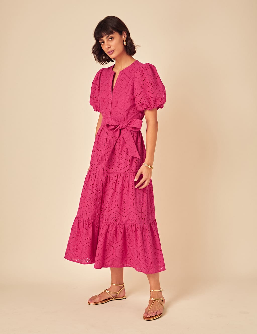 Pure Cotton Broderie Midaxi Tiered Dress 3 of 4