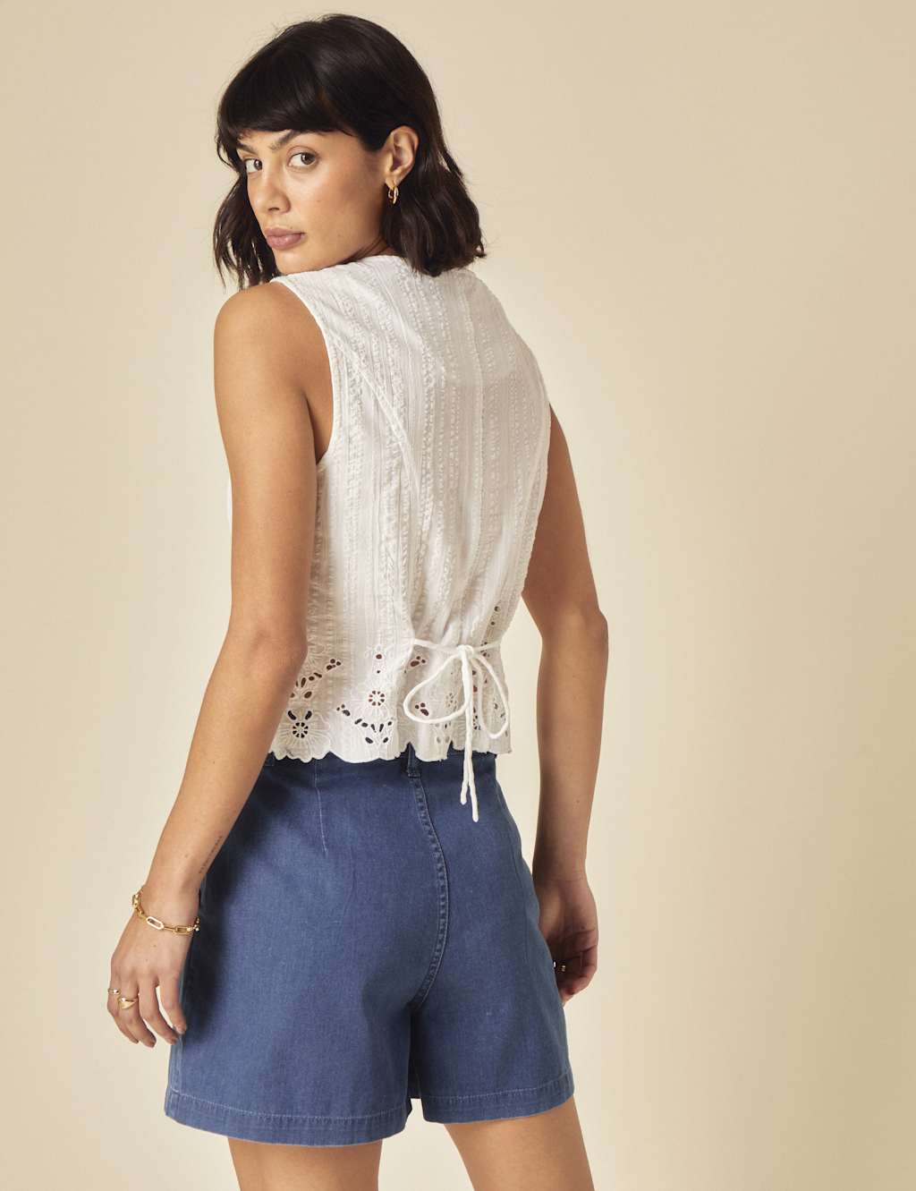 Pure Cotton Broderie Button Through Vest Top 3 of 5