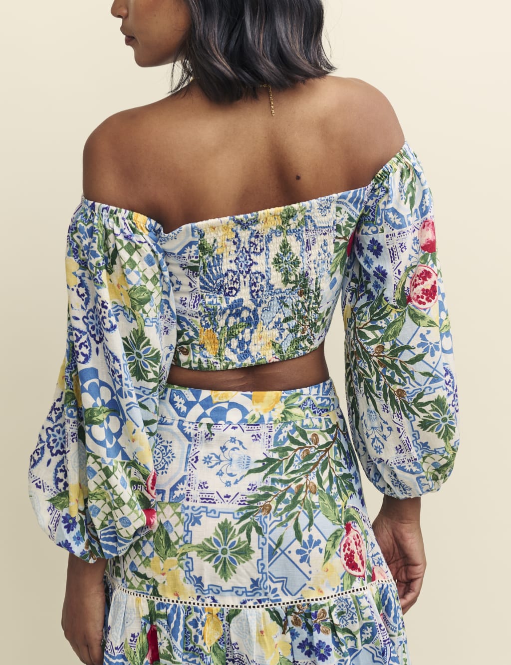 Printed Fitted Off The Shoulder Crop Top | Nobody's Child | M&S Printed Fitted Off The Shoulder Crop Top | Nobody's Child | M&S