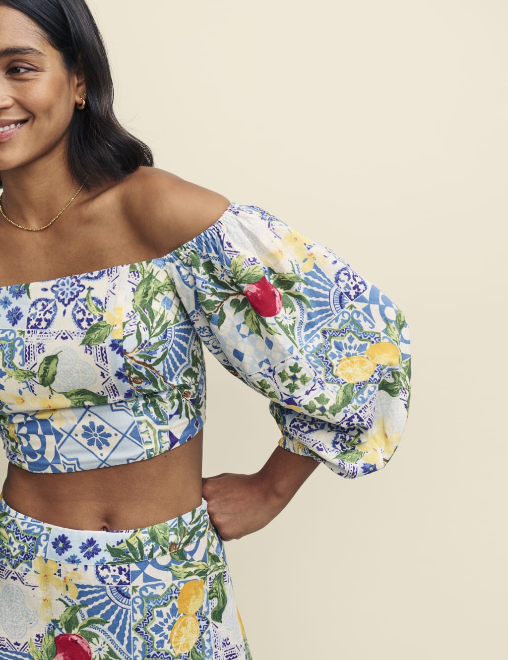 Printed Fitted Off The Shoulder Crop Top | Nobody's Child | M&S