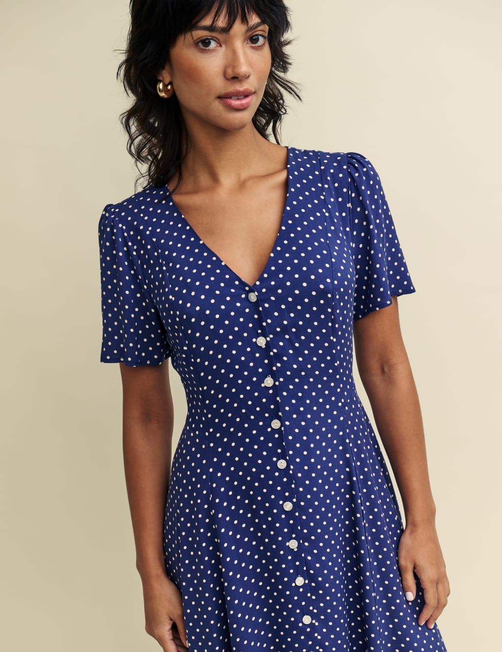 Blue polka dot tea dress best sale