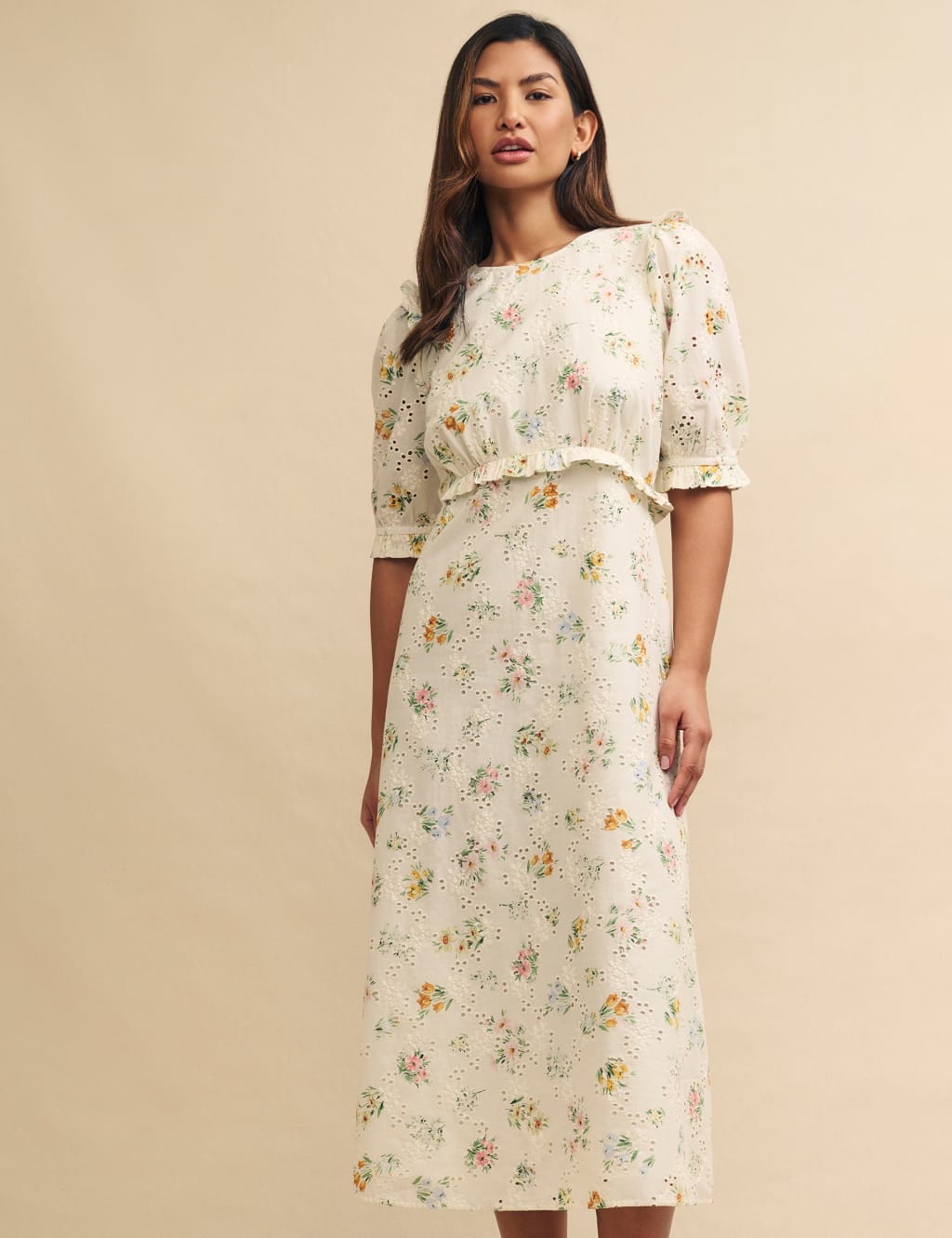 Pure Cotton Floral Round Neck Midi Tea Dress 2 of 9
