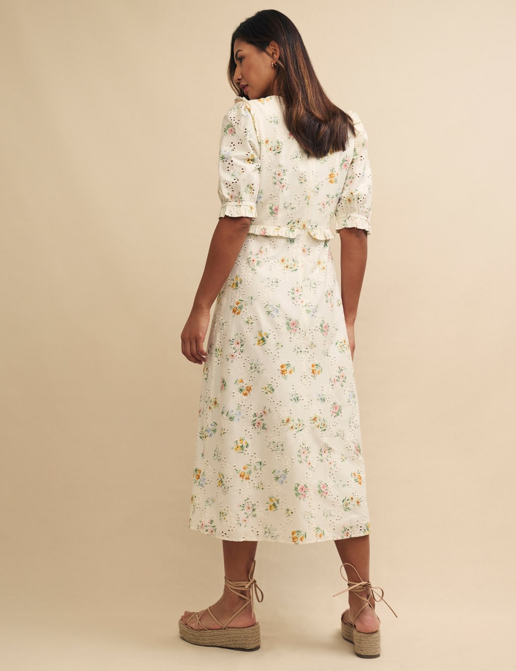 Pure Cotton Floral Round Neck Midi Tea Dress 3 of 9