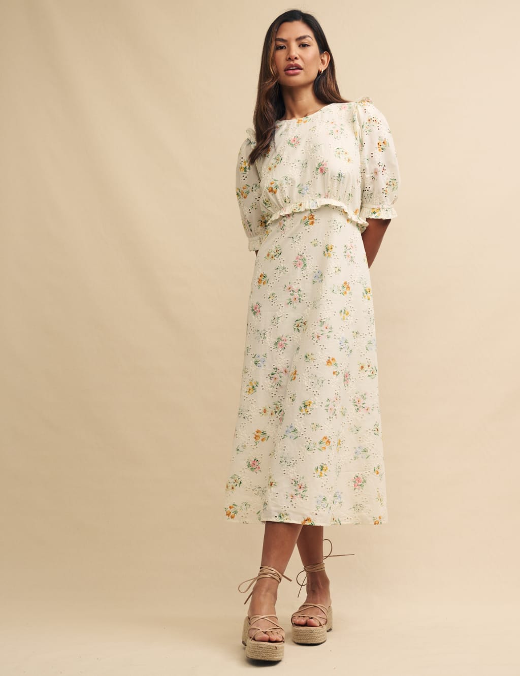 Pure Cotton Floral Round Neck Midi Tea Dress 4 of 9