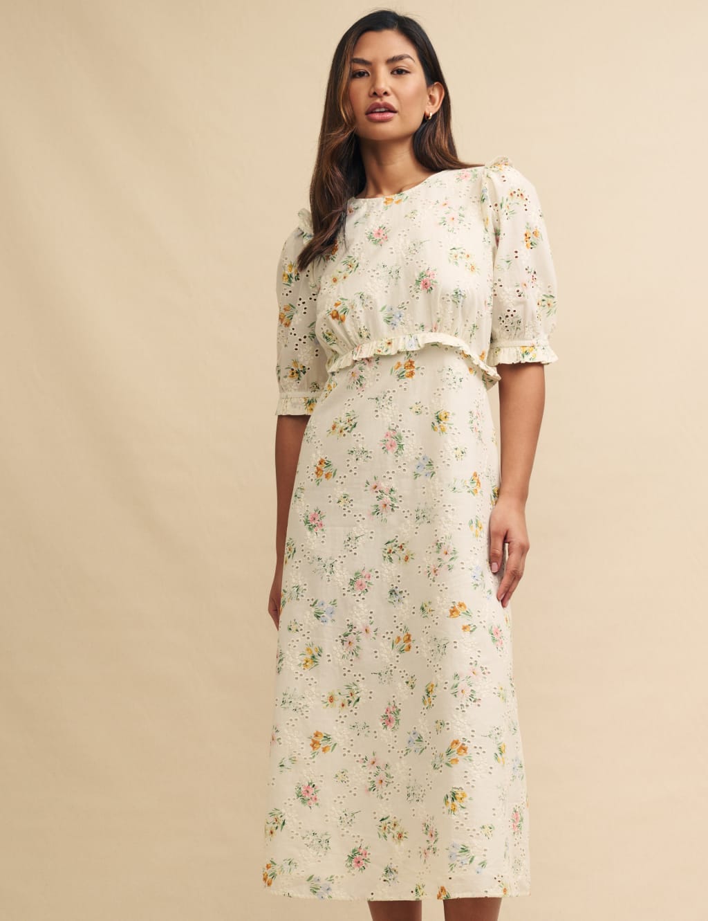 Pure Cotton Floral Round Neck Midi Tea Dress 5 of 9