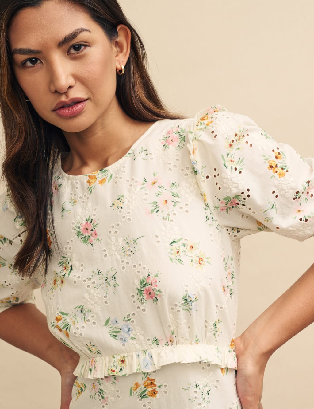 Pure Cotton Floral Round Neck Midi Tea Dress 7 of 9