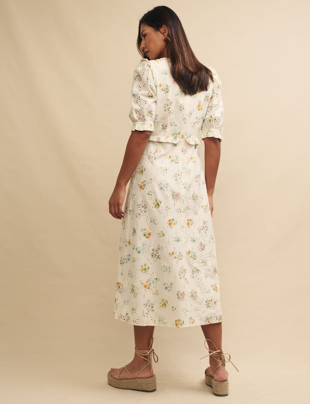Pure Cotton Floral Round Neck Midi Tea Dress 8 of 9
