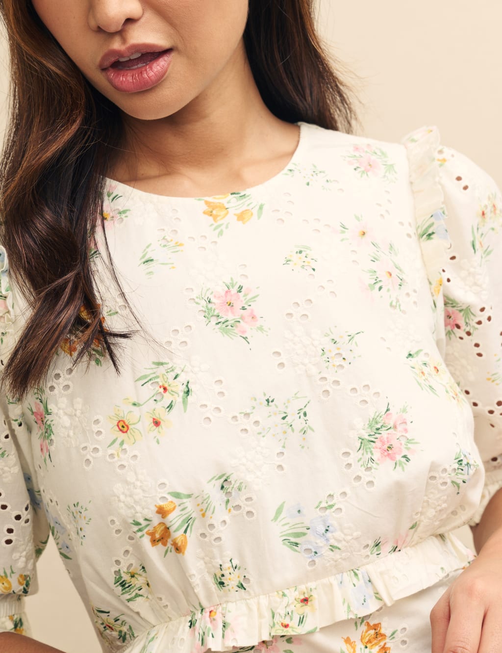 Pure Cotton Floral Round Neck Midi Tea Dress 9 of 9