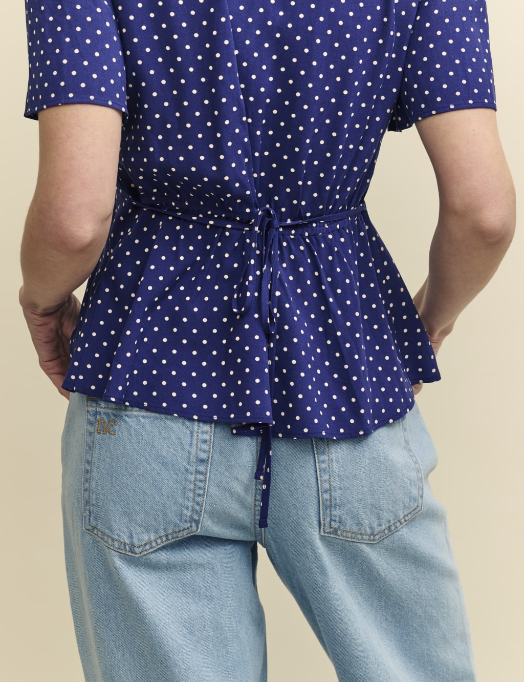 Polka dot tie front top best sale
