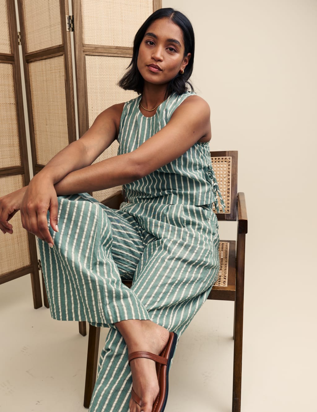Cotton striped trousers deals
