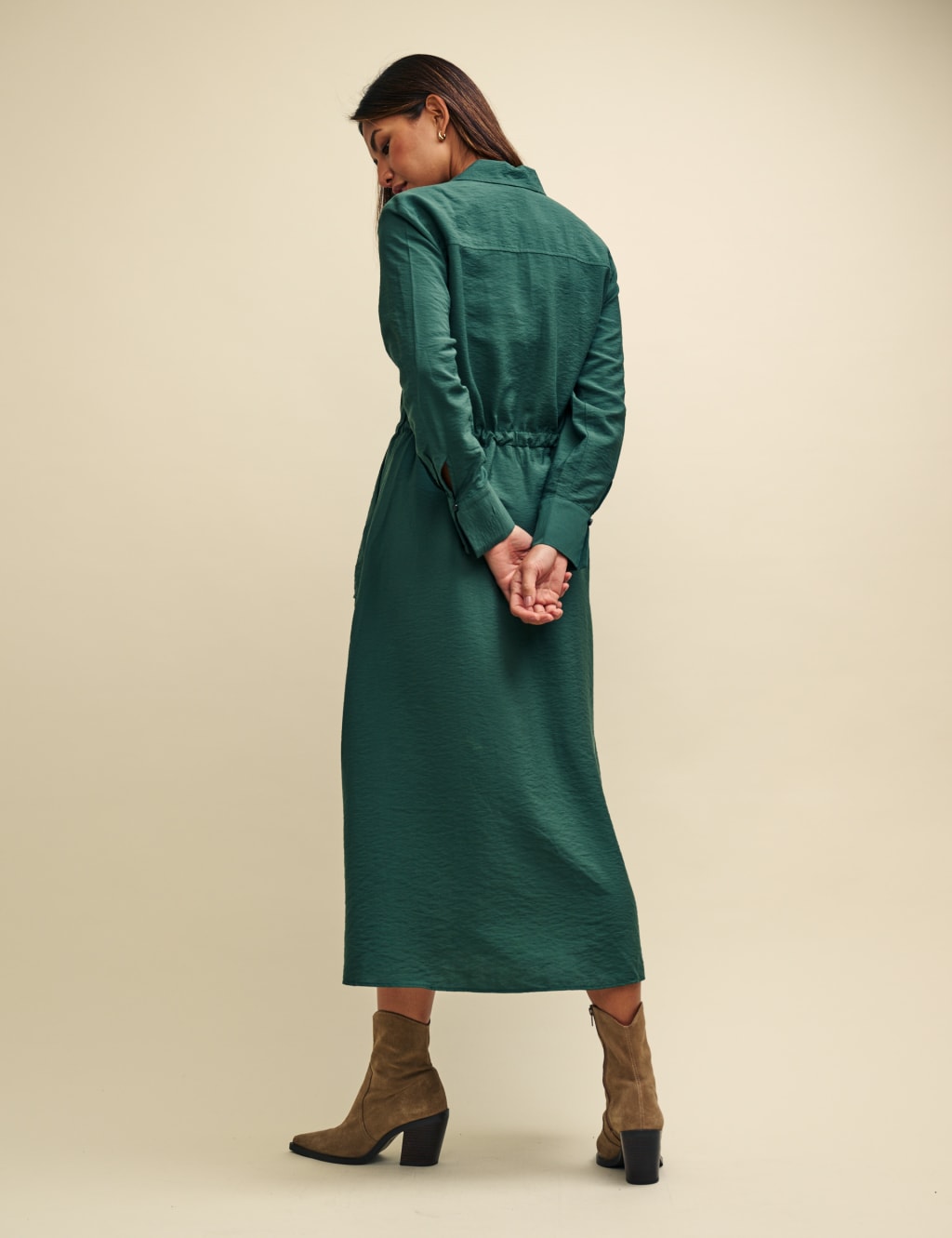 Satin Tie Waist Midi Shift Dress 2 of 6