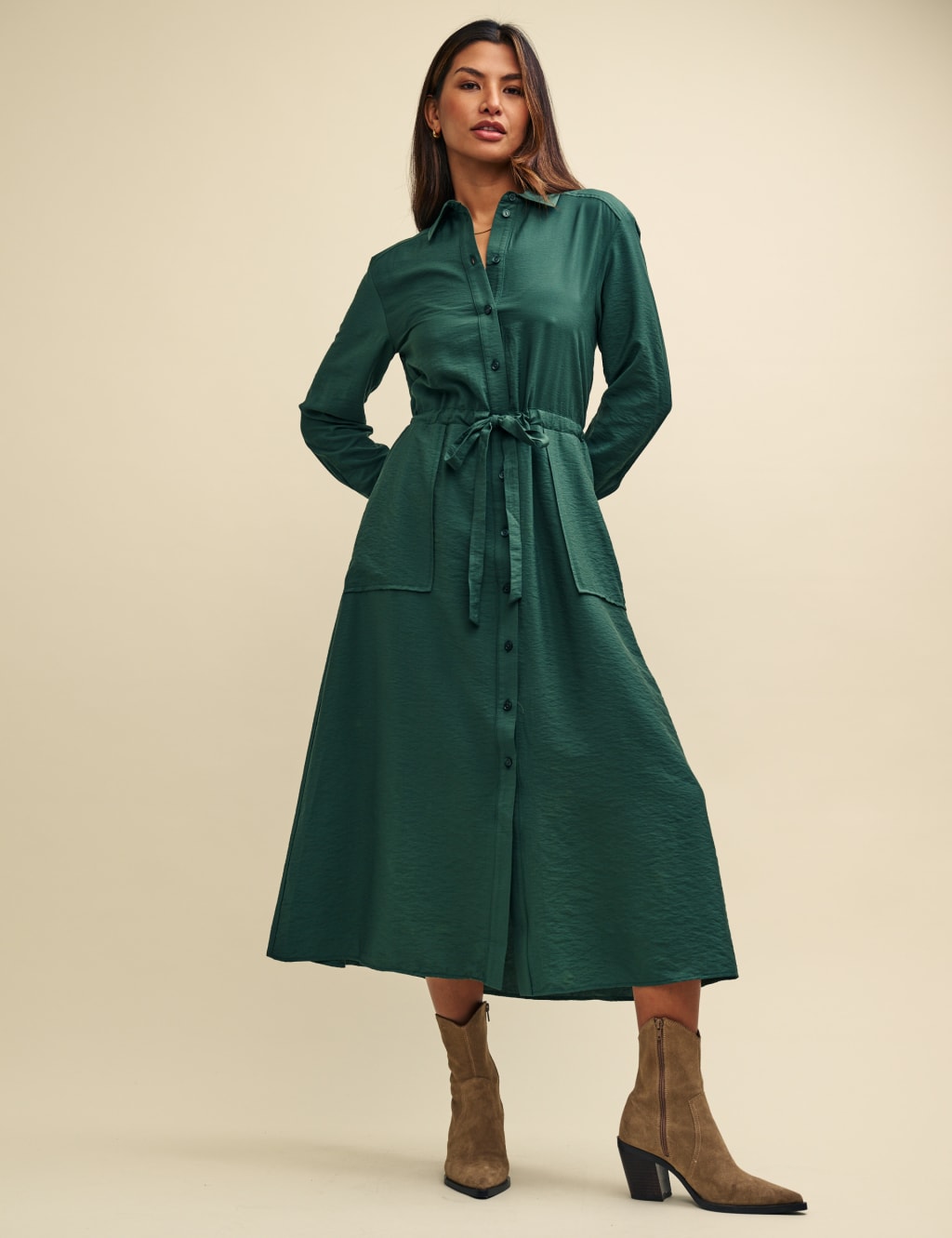 Satin Tie Waist Midi Shift Dress 3 of 6