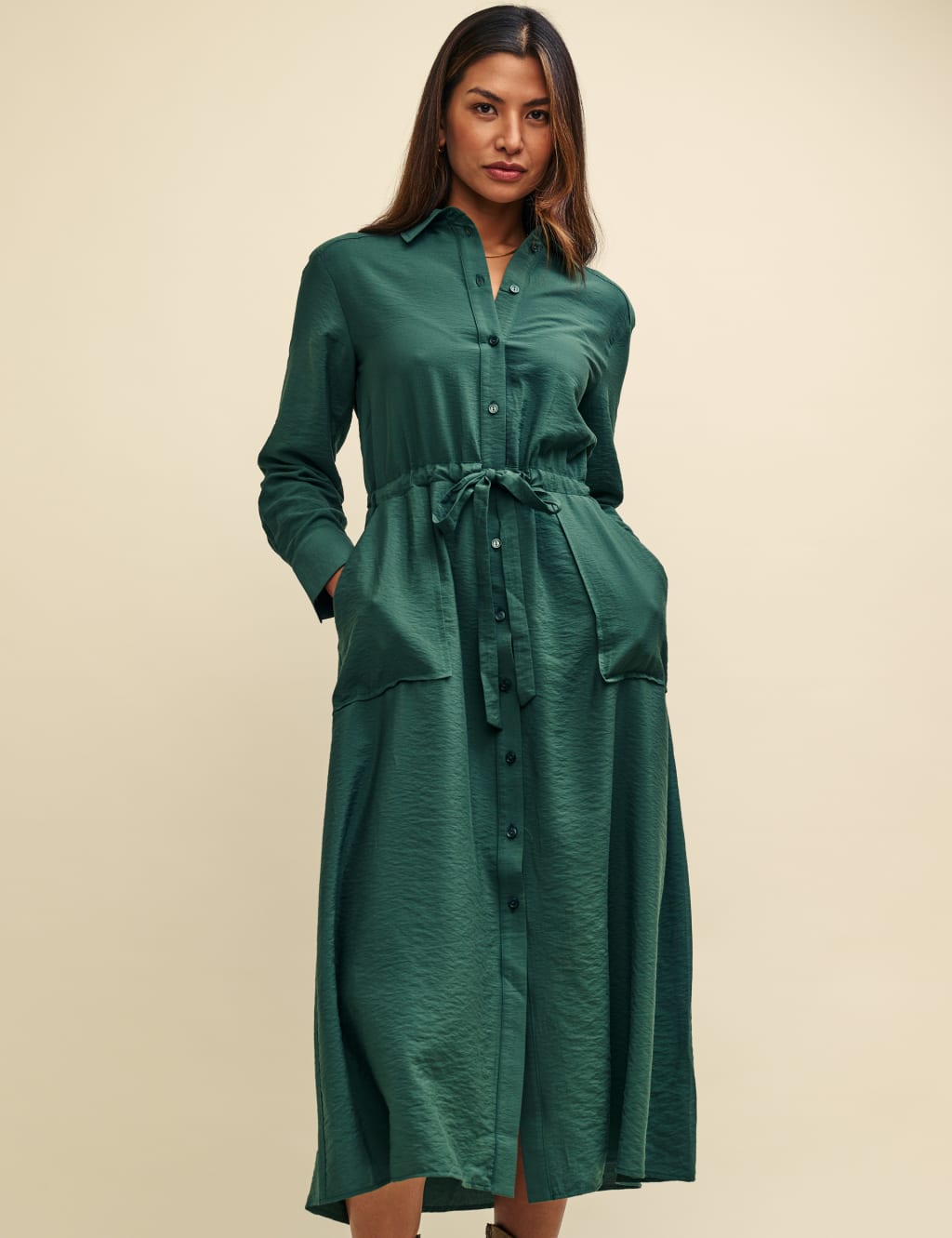 Satin Tie Waist Midi Shift Dress 5 of 6
