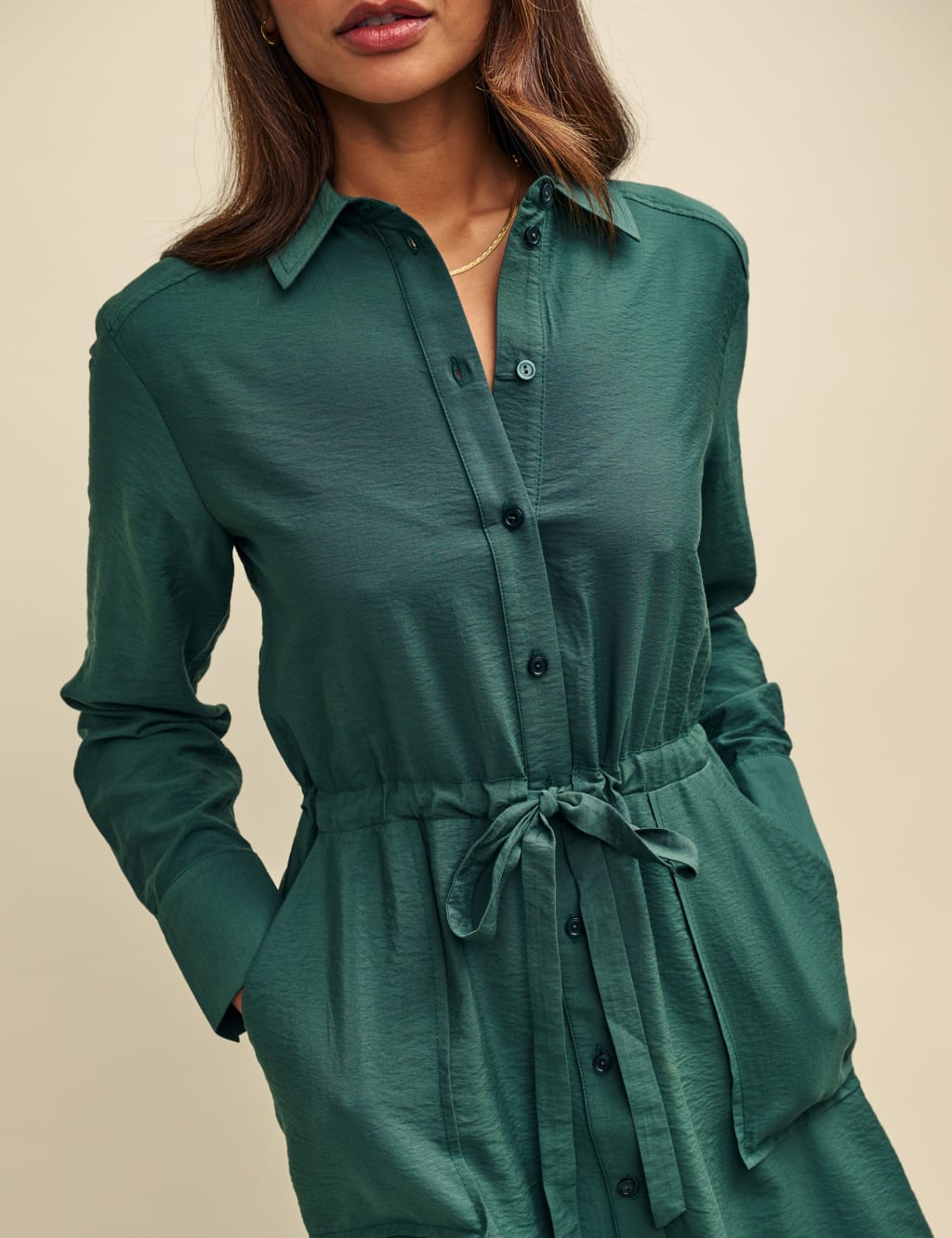 Satin Tie Waist Midi Shift Dress 6 of 6