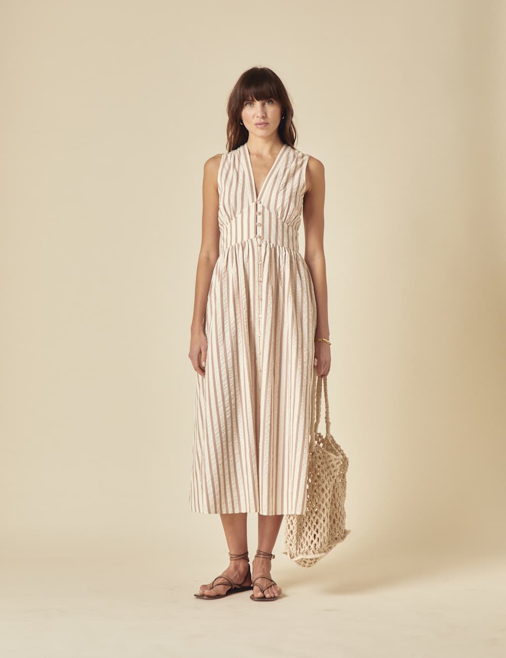 Pure Cotton Striped Midaxi Waisted Dress 5 of 5