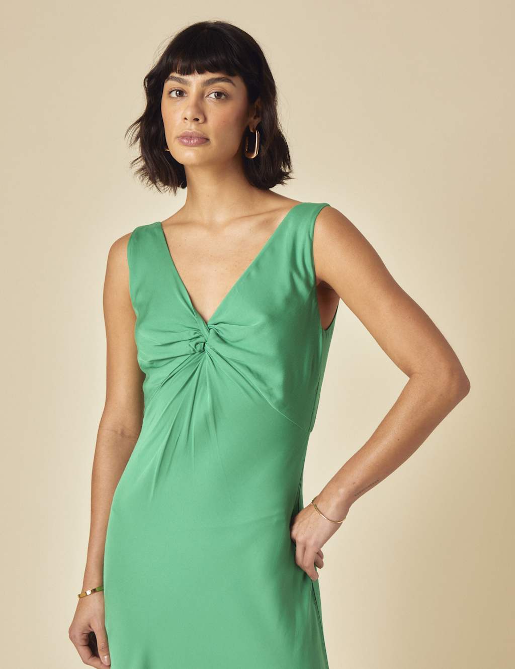 V-Neck Twist Front Midi Slip Dress 3 of 5