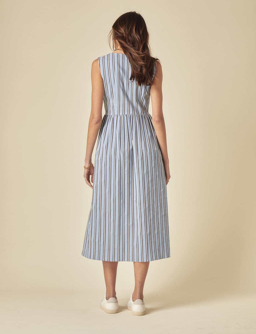 Pure Cotton Striped V-Neck Midi Tea Dress 2 of 5