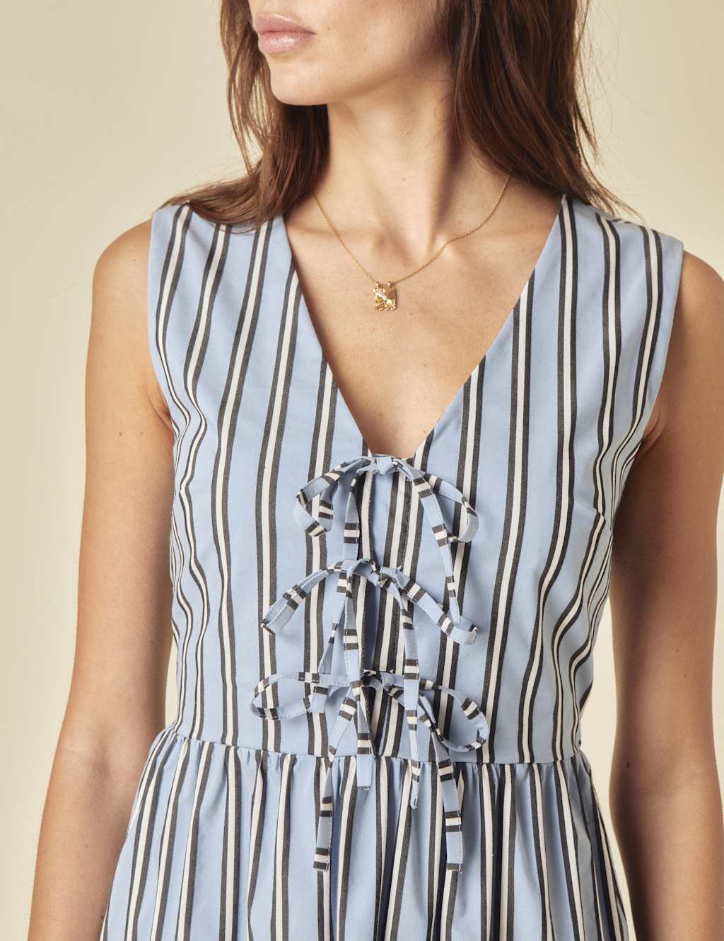 Pure Cotton Striped V-Neck Midi Tea Dress 3 of 5