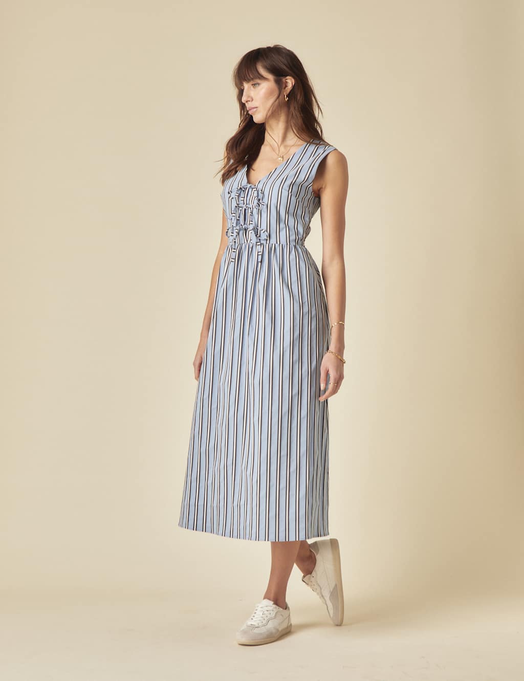 Pure Cotton Striped V-Neck Midi Tea Dress 5 of 5