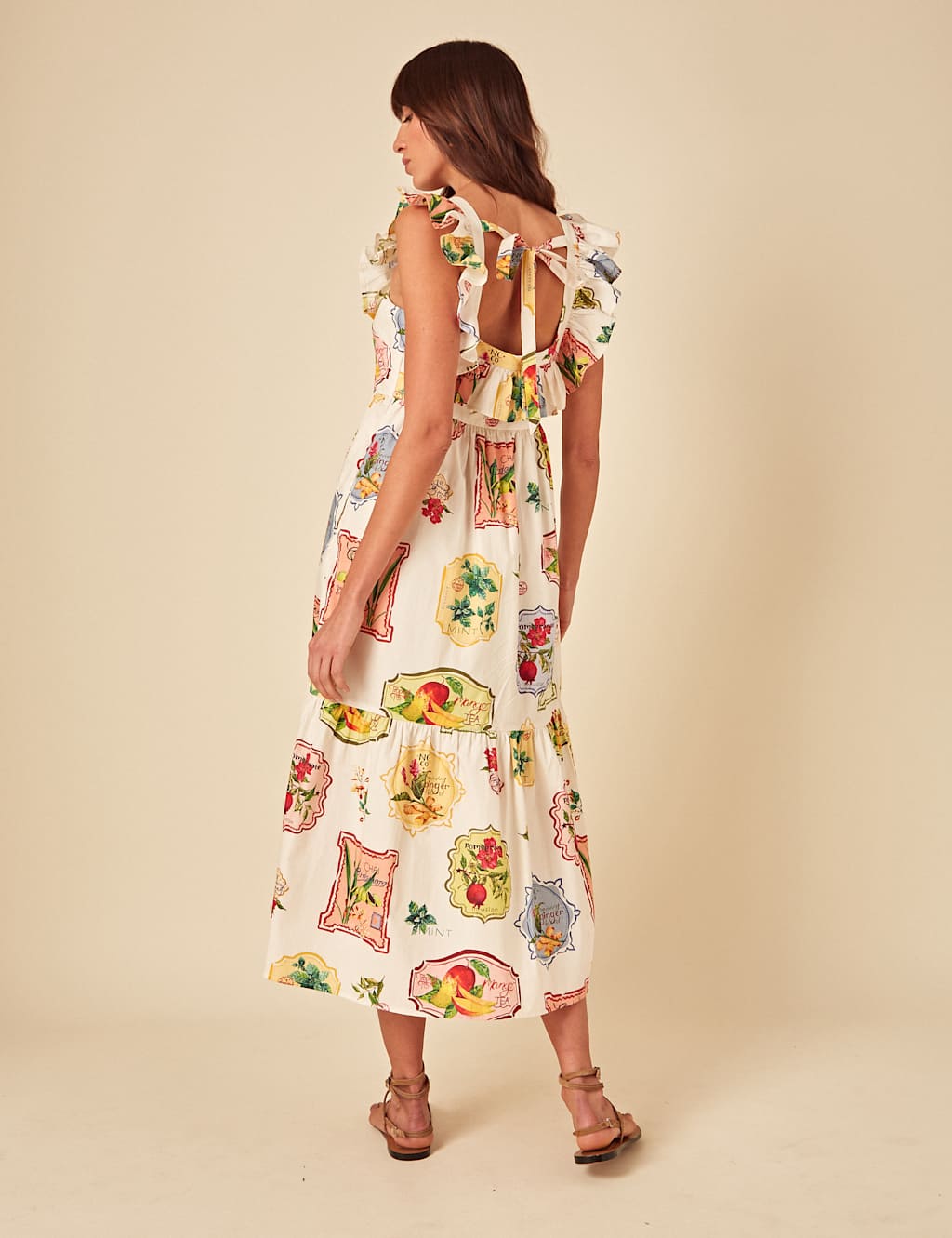Pure Cotton Fruit Tea Print Midi Tiered Dress 2 of 4