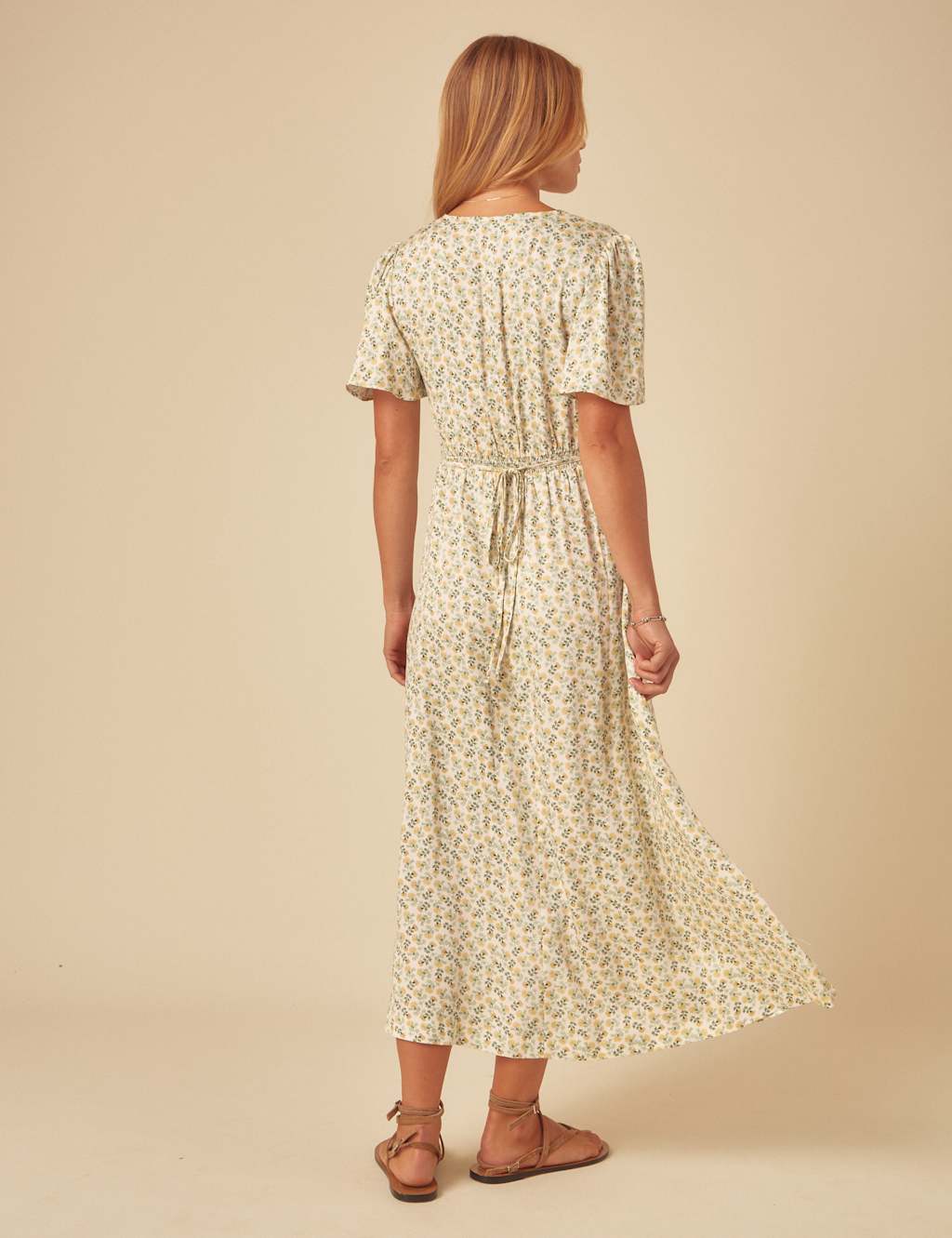 Floral V-Neck Tie Waist Midaxi Tea Dress 2 of 5