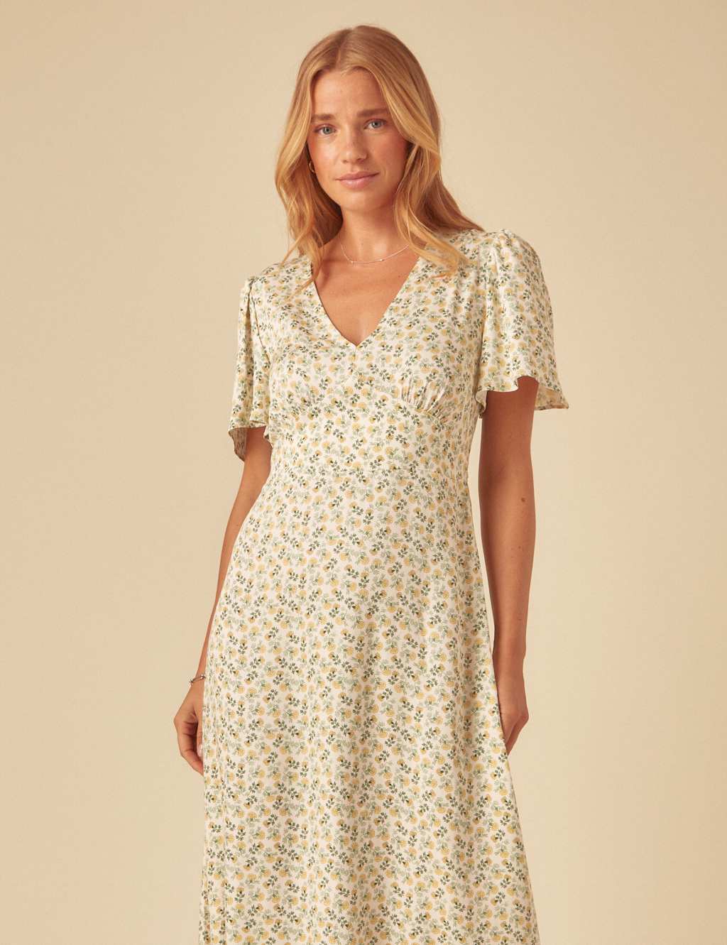 Floral V-Neck Tie Waist Midaxi Tea Dress 3 of 5