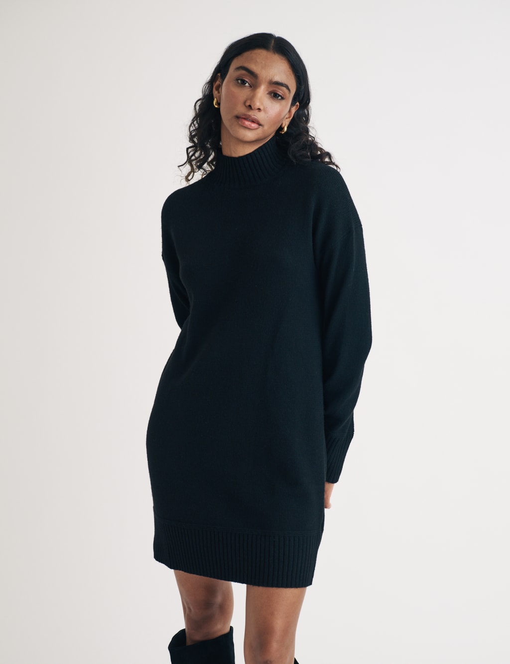 Cotton Rich Knitted Roll Neck Mini Jumper Dress Nobody s Child M S