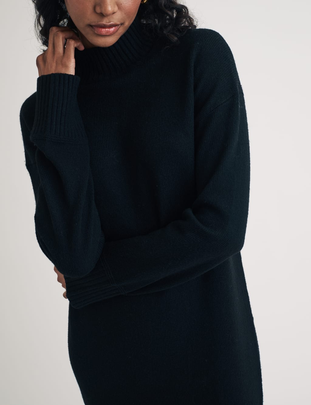 Cotton Rich Knitted Roll Neck Mini Jumper Dress