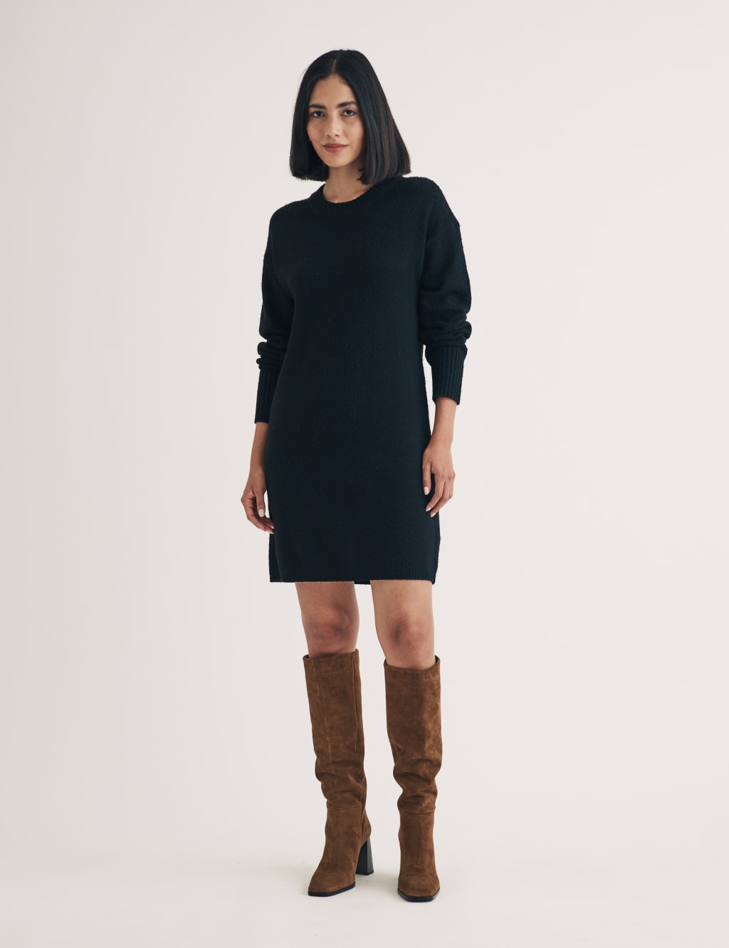 Cotton Rich Round Neck Mini Jumper Dress