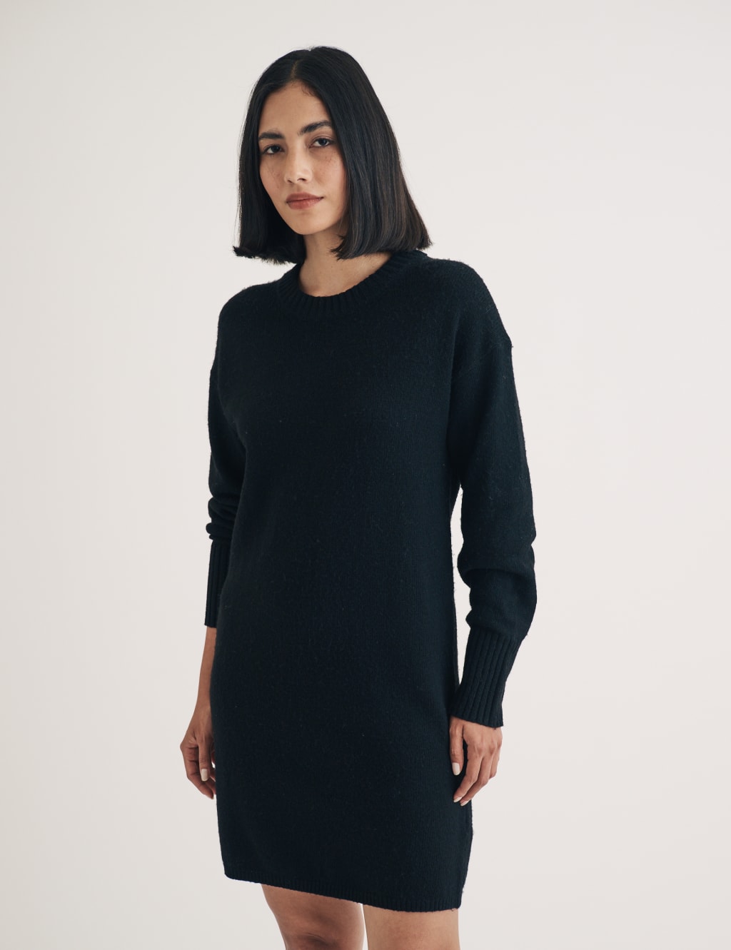 Cotton Rich Round Neck Mini Jumper Dress