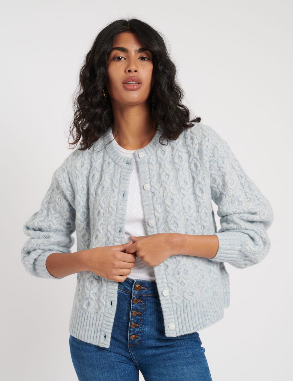 Merino Wool Rich Cable Knit Cardigan