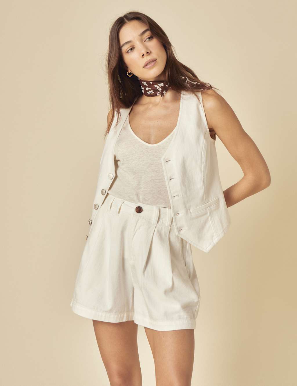 Cotton Rich Denim High Waisted Pleat Front Shorts 4 of 5