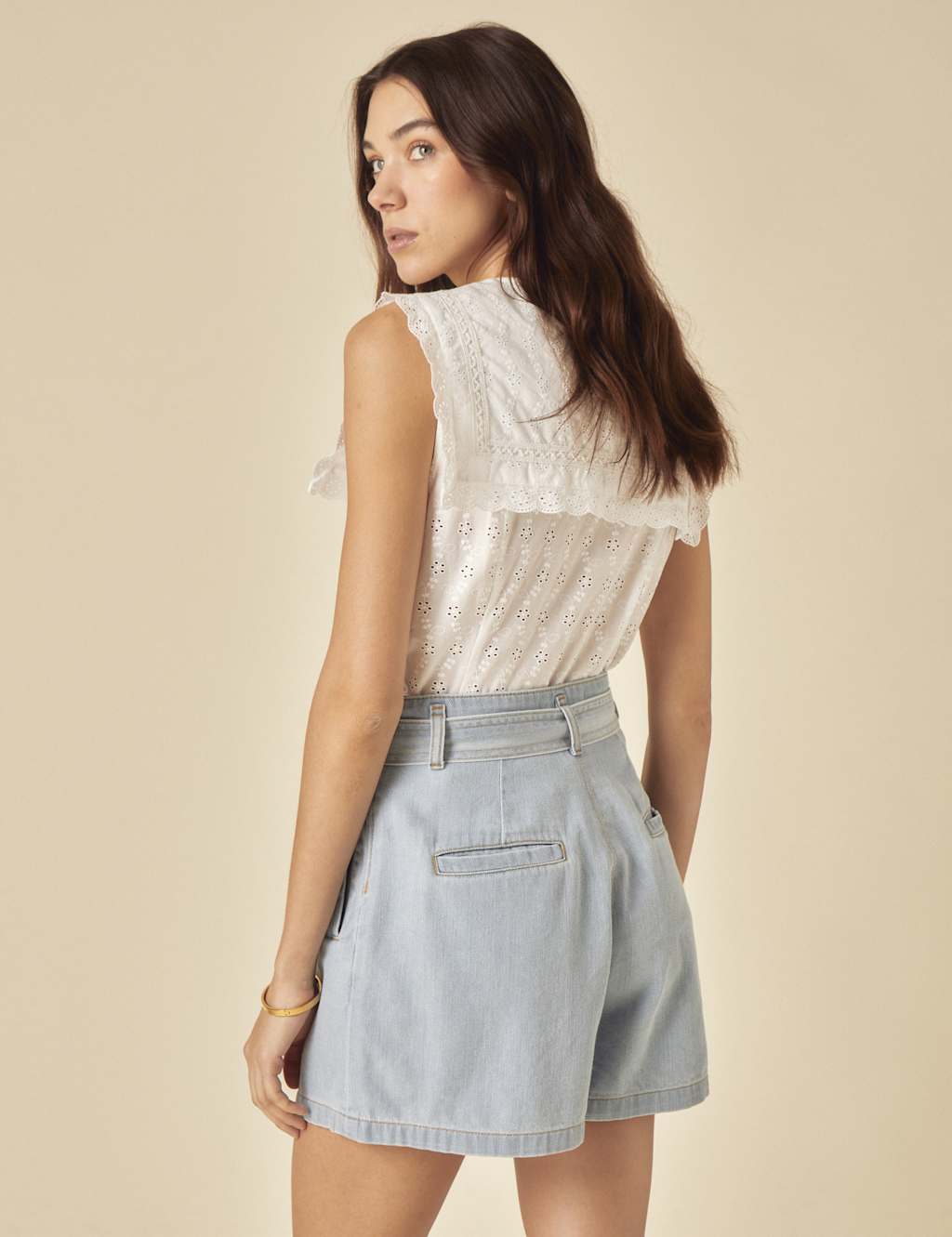 Pure Cotton Denim High Waisted Paper Bag Shorts 3 of 5