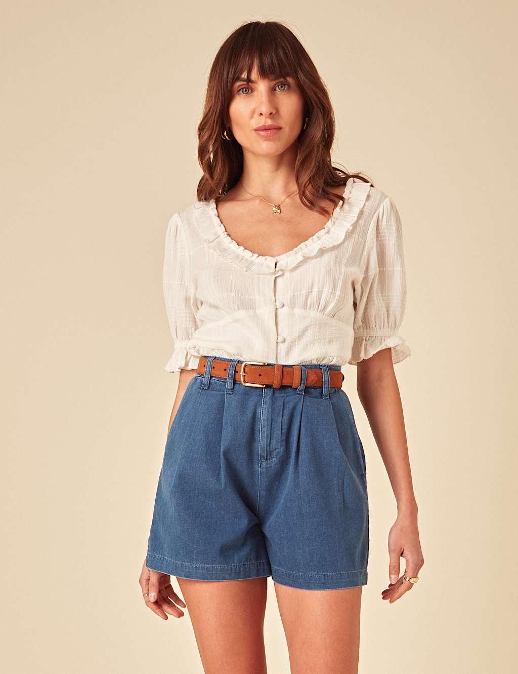 Pure Cotton Denim High Waisted Ava Shorts 4 of 5
