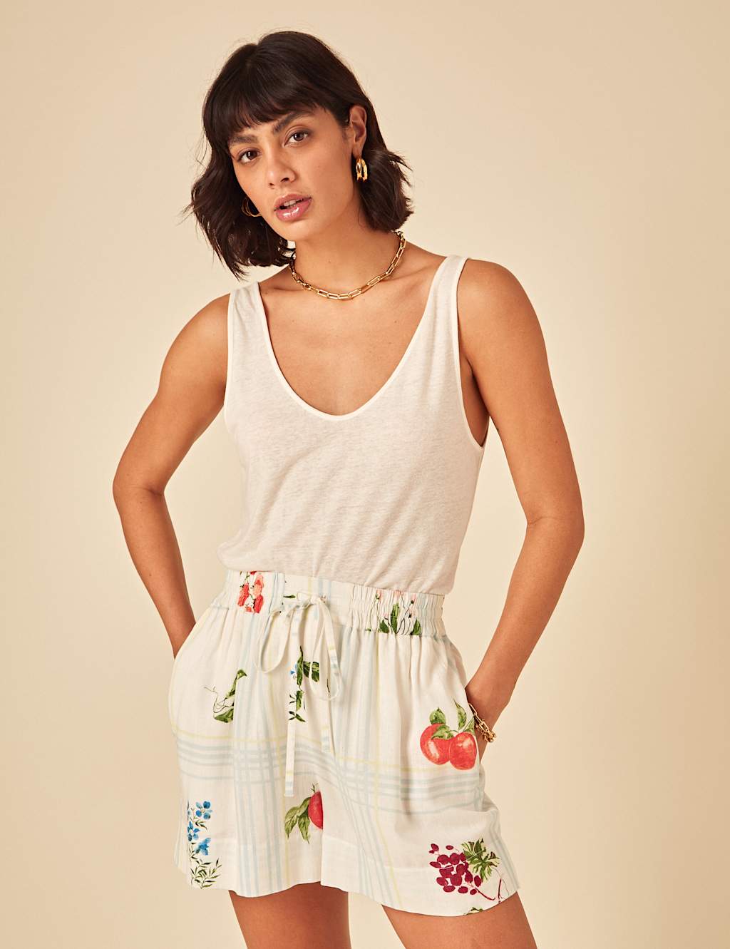Lyocel Rich Printed High Waisted Shorts 2 of 5