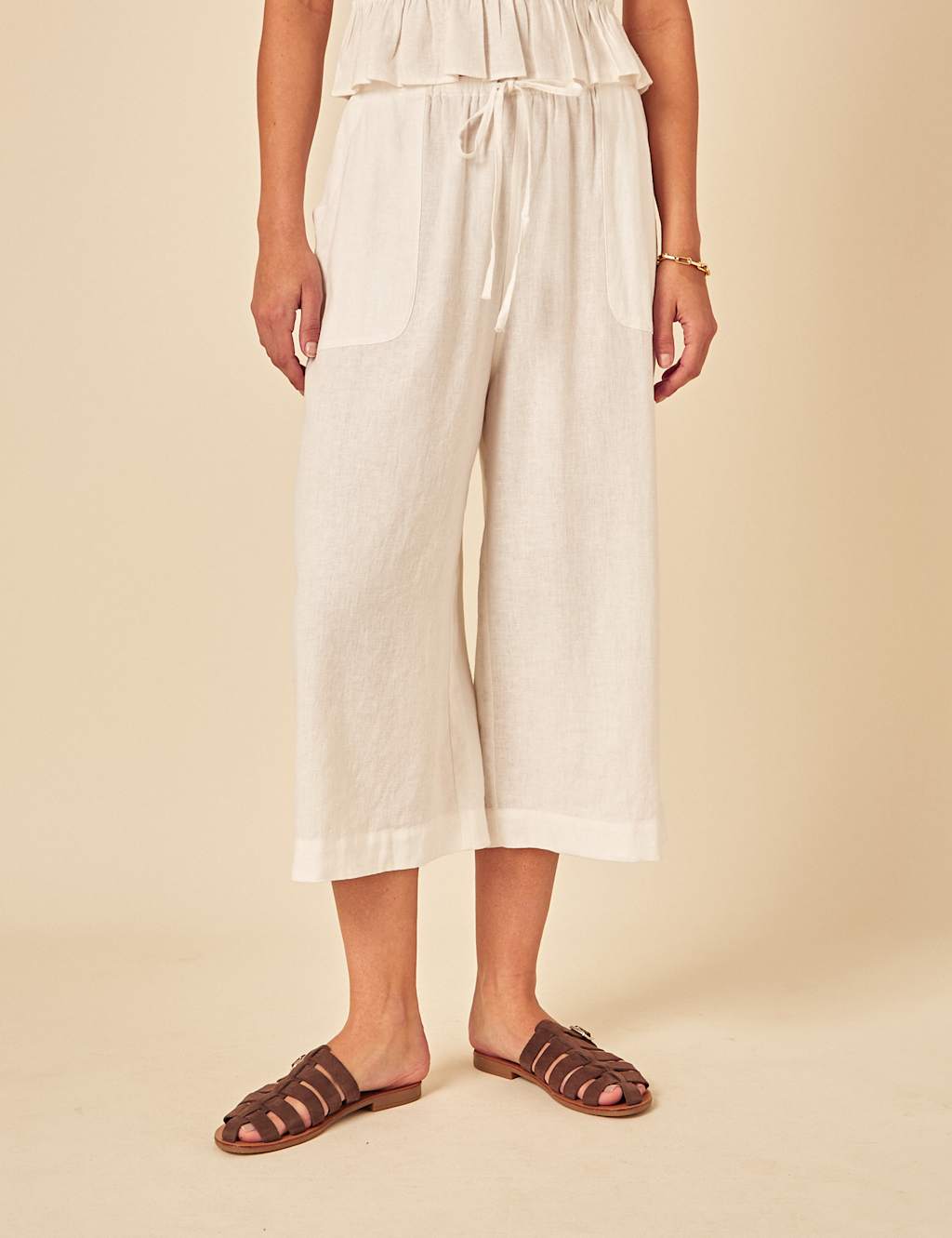 Linen Rich Drawstring Cropped Trousers 2 of 4