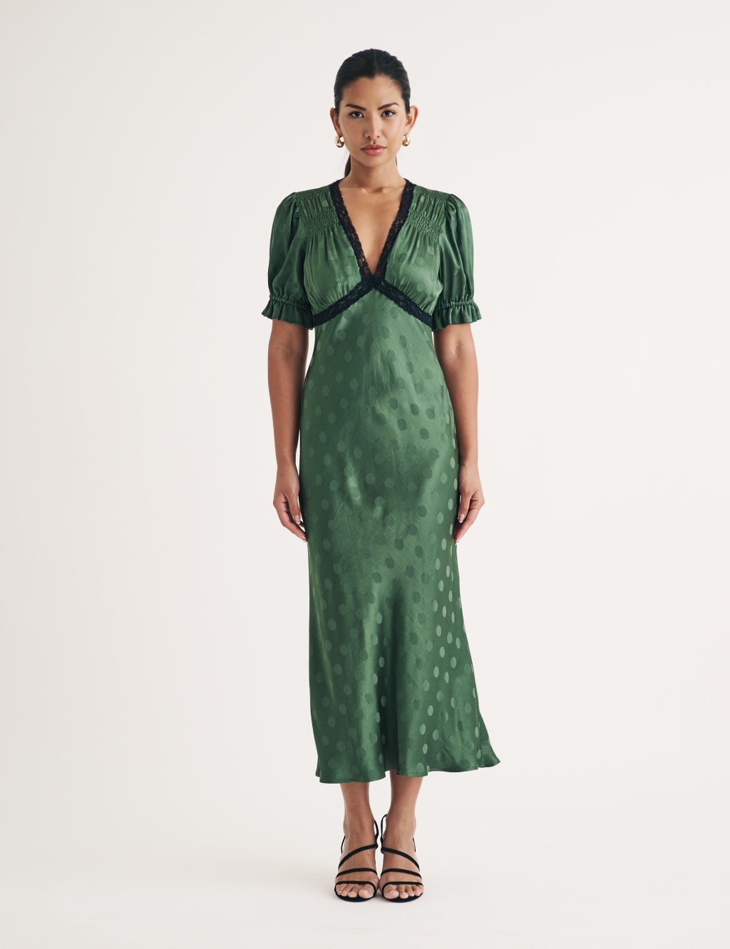 Satin Jacquard Polka Dot Midaxi Tea Dress