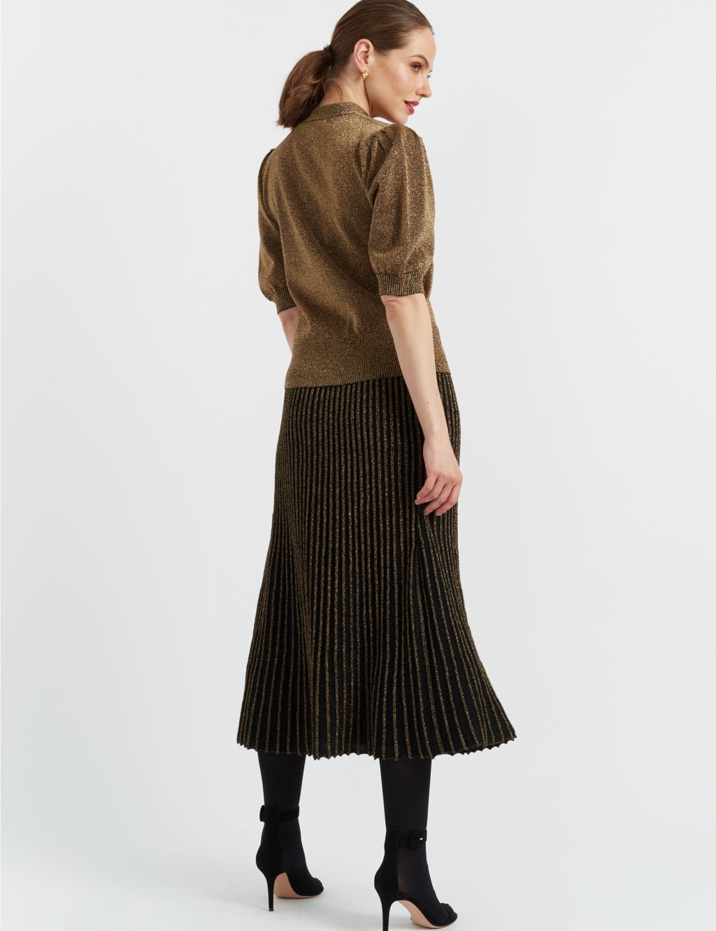 Silver pleated skirt m&s top