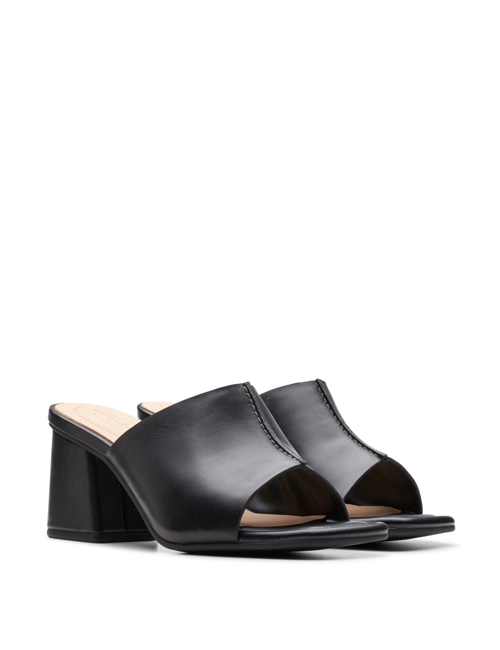 Leather Block Heel Mules